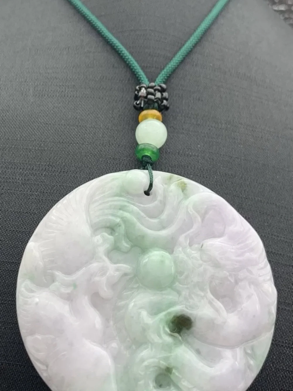 Jadeite jade green white dragon phoenix circle pendant certificate